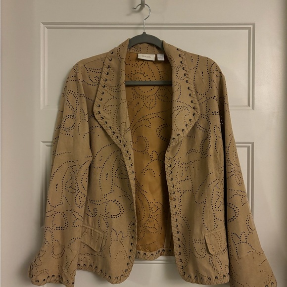 Chico's Tan Blazer with Embroidered Lapel - Picture 2 of 10